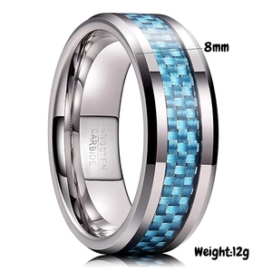 Anello da 8mm in carburo di tungsteno con finitura argento lucido e inserto in carbonio blu