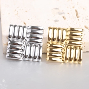 Orecchini quadrati in acciaio inossidabile oro 14K e argento con trama geometrica