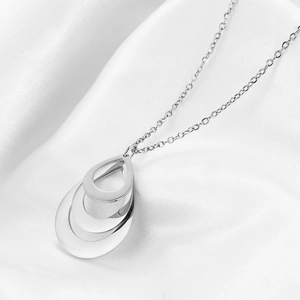 Polished silver stainless steel triple layer waterdrop pendant necklace for women