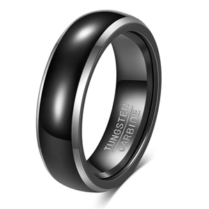 Men's 8mm tungsten carbide ring with black mirror finish and silver polished inner band