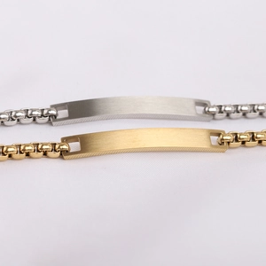 Minimalist 6mm stainless steel ID bracelet with pearl and box chain in gold and silver