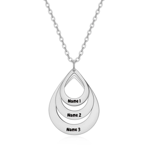 Customized silver three-layer teardrop necklace with personalized laser engraving
