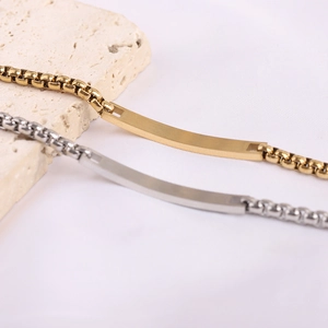 Minimalist 6mm stainless steel curved bar pearl box chain bracelets in gold and silver finish