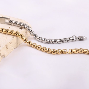 Minimalist 6mm stainless steel box chain bracelets in gold and silver finish with lobster clasp
