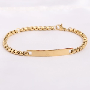 Minimalist Stainless Steel ID Bracelet For Women Polished Curved Plate Box Chain Gold Silver Adjustable Fashion Hand Jewelry