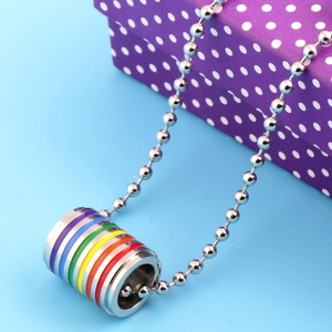 Rainbow Cylinder Pendant Necklace Stainless Steel LGBTQ Pride Enamel Multicolor Jewelry With Ball Chain For Men Women