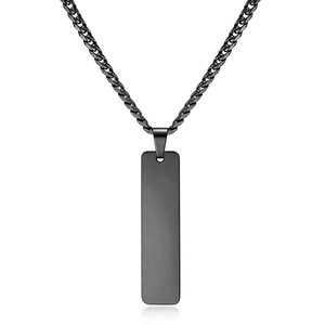 Minimalist 40mm matte black stainless steel rectangle bar pendant with spiga chain necklace