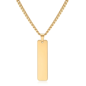 Golden 40mm vertical bar pendant necklace with wheat chain in polished stainless steel