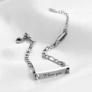 5mm stainless steel adjustable bar bracelet with I love you engraving on white silk
