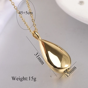 Detailed dimensions of 31mm gold teardrop urn pendant with 45cm chain specs