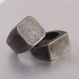 Vintage brushed stainless steel rectangle rings with a retro distressed silver finish