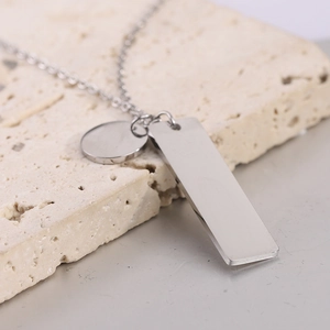 Collar minimalista de acero inoxidable con barra vertical y colgante de disco redondo
