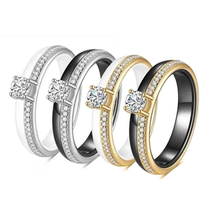 Fashion Ceramic Rhinestone Ring For Women Simple Geometric Single Row Inlaid Wedding Party Jewelry Finger Ring Gift