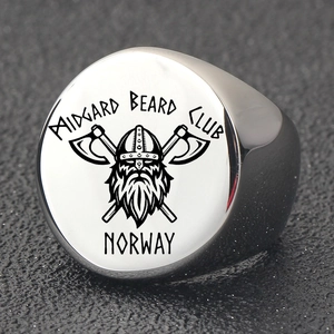 Anello sigillo vichingo in acciaio inossidabile da uomo con incisione Midgard Beard Club