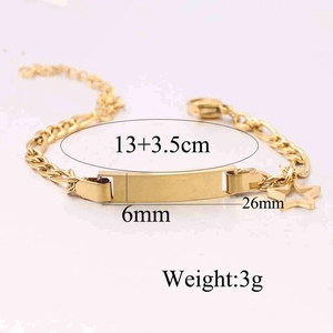 6mm vergoldetes Edelstahl-Kinderarmband mit Sternanhänger und gravierbarer Metallplatte