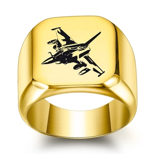 Herren Siegelring aus 304 Edelstahl Lasergraviert Kampfjet-Muster Militär-Stil Quadratischer Bandring Mode Schmuck