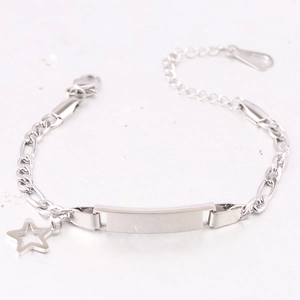 6mm Edelstahl-Kinderarmband mit Sternanhänger und Blanko-Platte für DIY-Gravuren