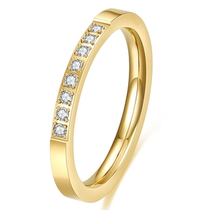 Minimalist 3mm gold-plated eternity ring with nine round cubic zirconia stones