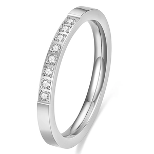 3mm minimalist silver ring featuring eight round-cut sparkling cubic zirconia stones
