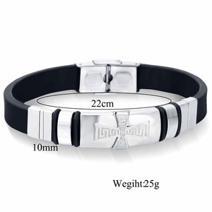 Detailansicht des 10mm Silikonarmbands und der Stahlplatte mit Kreuz und Maßen