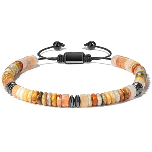Tiger eye obsidian abacus bead adjustable braided bracelet for men and women