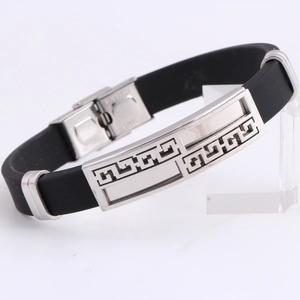 10mm breites Hip-Hop-Silikonarmband mit griechischem Muster und Edelstahl-Schnalle