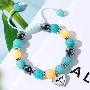 Bracciale a Perline con Ciondolo a Cuore in Acciaio Inossidabile per Bambini Avventurina Verde Naturale Topazio Ematite Pietra Regalo di Compleanno Regolabile per Ragazze