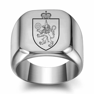 Vintage Punk 304 Stainless Steel Signet Ring For Men Lion Crown Shield Pattern Square Initial Alphabet Letter Finger Ring Jewelry
