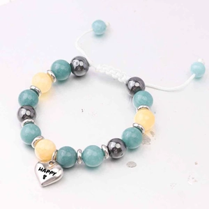 Bracciale regolabile con perline di avventurina, topazio, ematite e cuore