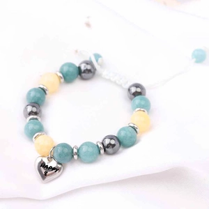 Bracciale regolabile di perline con pietre turchesi, ciondolo a cuore e incisione Happy 8