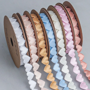 Satin heart ribbon collection for floral gifts and wedding decoration in seven pastel colors
