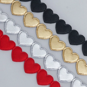Heart embroidered patches in black gold silver and red for DIY clothing decoration