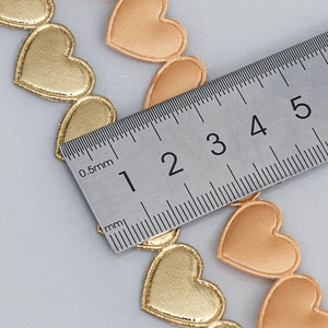 20mm gold and peach heart-shaped metallic ribbon trim for floral and gift decoration