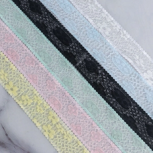Lace ribbon with floral embroidery and wavy edges in six pastel colors for DIY crafts