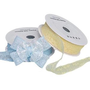 Lace embroidery ribbons with mesh flower design for DIY hair bows and garment decoration