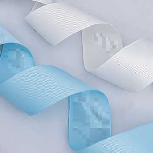 Light blue and white 4cm grosgrain ribbon with ribbed texture for DIY crafts and gift wrapping