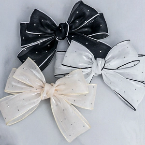 Barrette à Cheveux Élégante en Organza avec Nœud Double Couche et Strass Épingle à Cheveux Douce Couleur Unie pour Femme Fille Fête Accessoire de Cheveux Quotidien