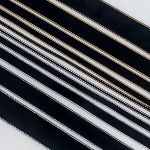 Polyester satin ribbon with gold and silver metallic edges for DIY gift wrapping