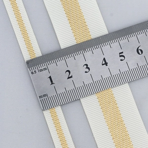 White grosgrain ribbon with gold metallic stripes in 10mm and 25mm widths for DIY crafts