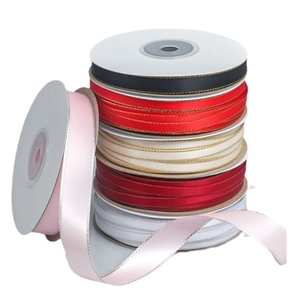 Polyester satin ribbons with gold and silver edges for DIY gift wrapping and flower decor