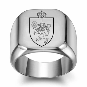 Men's vintage punk stainless steel signet ring with lion crown shield and letter J