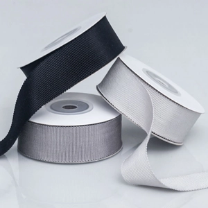 Three rolls of premium solid grosgrain ribbons in black, silver, and charcoal gray colors