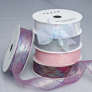 Irisierendes Transparentes Organza Band Mit Laser Wellenmuster Durchscheinendes Polyester Gaze Webband Für DIY Hochzeit Geschenkverpackung Blumen Deko