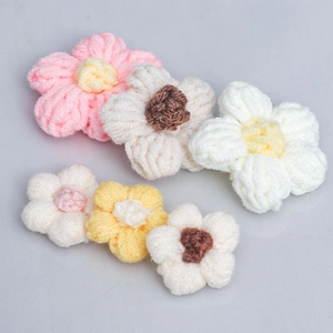 Handmade crochet milk cotton puff flowers in pink, white and yellow for DIY accessories