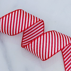 Independence Day wired ribbon with red white stripes and silver glitter accents
