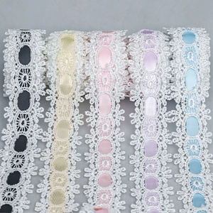 Embroidered Polyester Lace Ribbon Trim With Satin Ribbon For Lolita Dress DIY Hair Accessories Sewing Craft Floral Edge