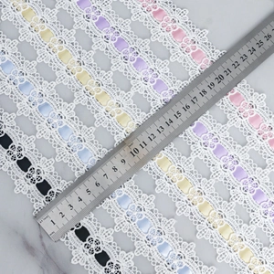 Multi-colored 4.5cm water-soluble lace ribbon set with intricate floral embroidery