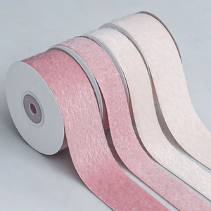 Plush faux fur ribbon trim in pink and white shades for DIY handmade accessories