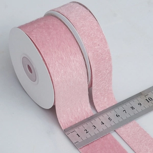 Pink velvet ribbon with feather texture on spool, 3.8cm wide for DIY handmade hair accessories
