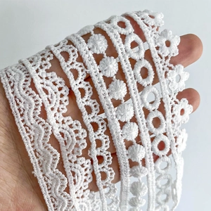 White embroidered milk lace trim ribbons with various floral and hollow patterns